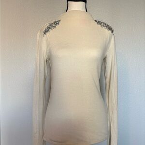 Express Cream Long Sleeve Top with Silver Embellishments